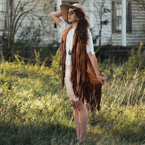 Hippie Costume Set Suede Fringe Vest Accessories Festival Cosplay main image 4